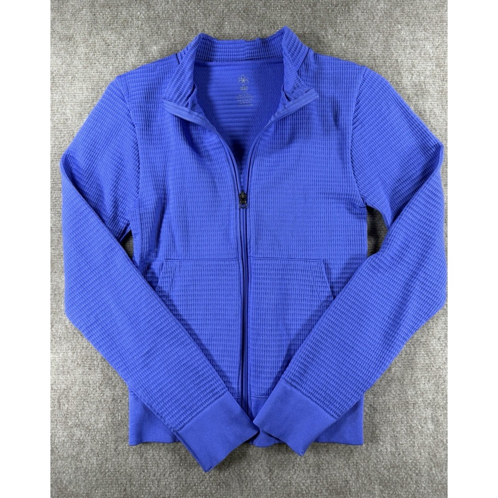 Aura Women's Blue Waffle‎ Knit Full Zip Jacket Small Nylon Spandex Stretch